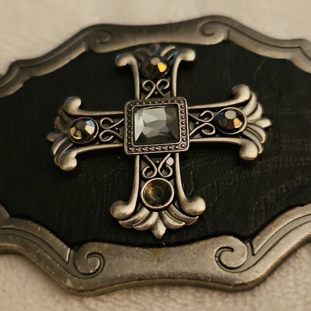 Vintage Ornate Two-tone Cross Punk Goth Metal Belt Buckle